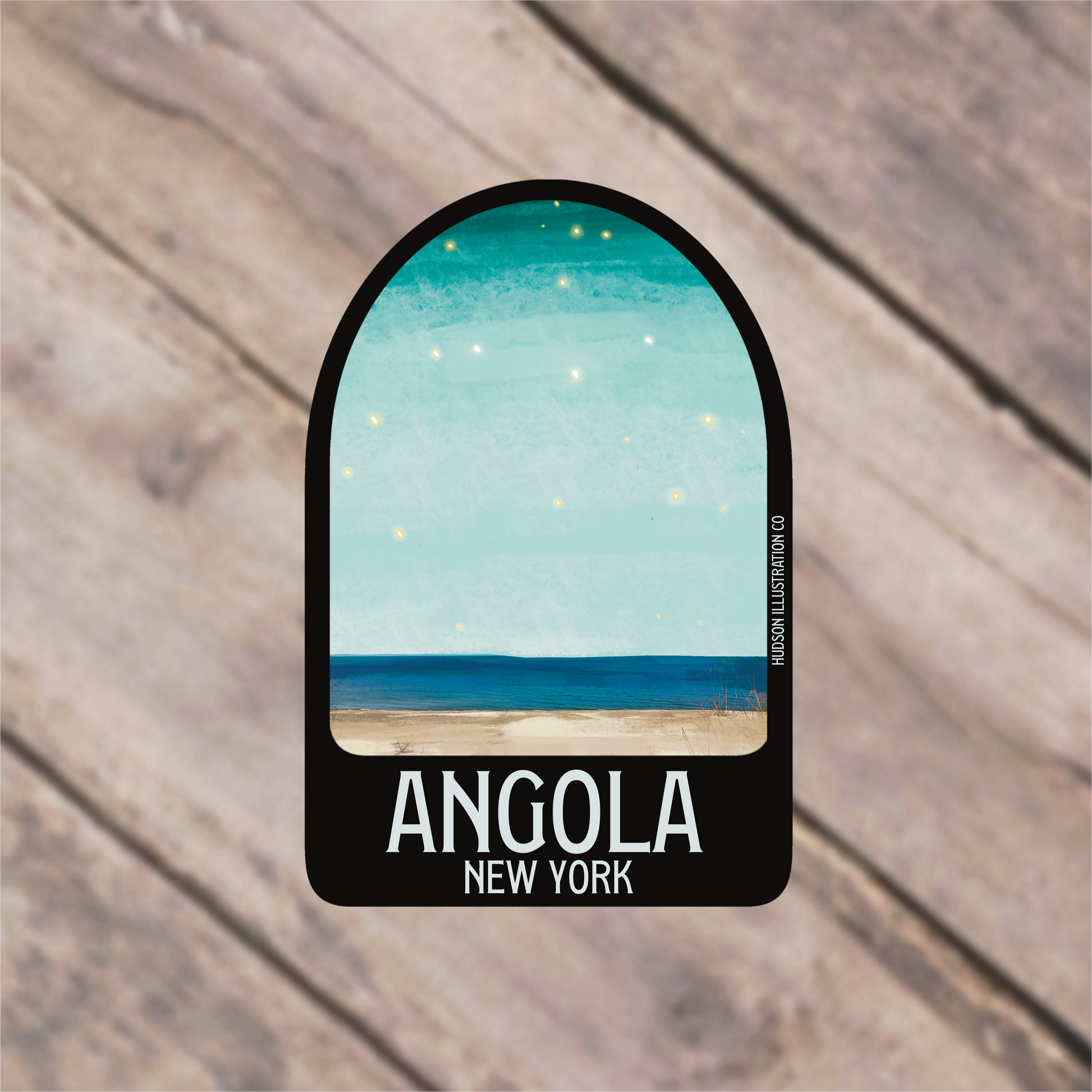 a sticker with an image of an ocean view