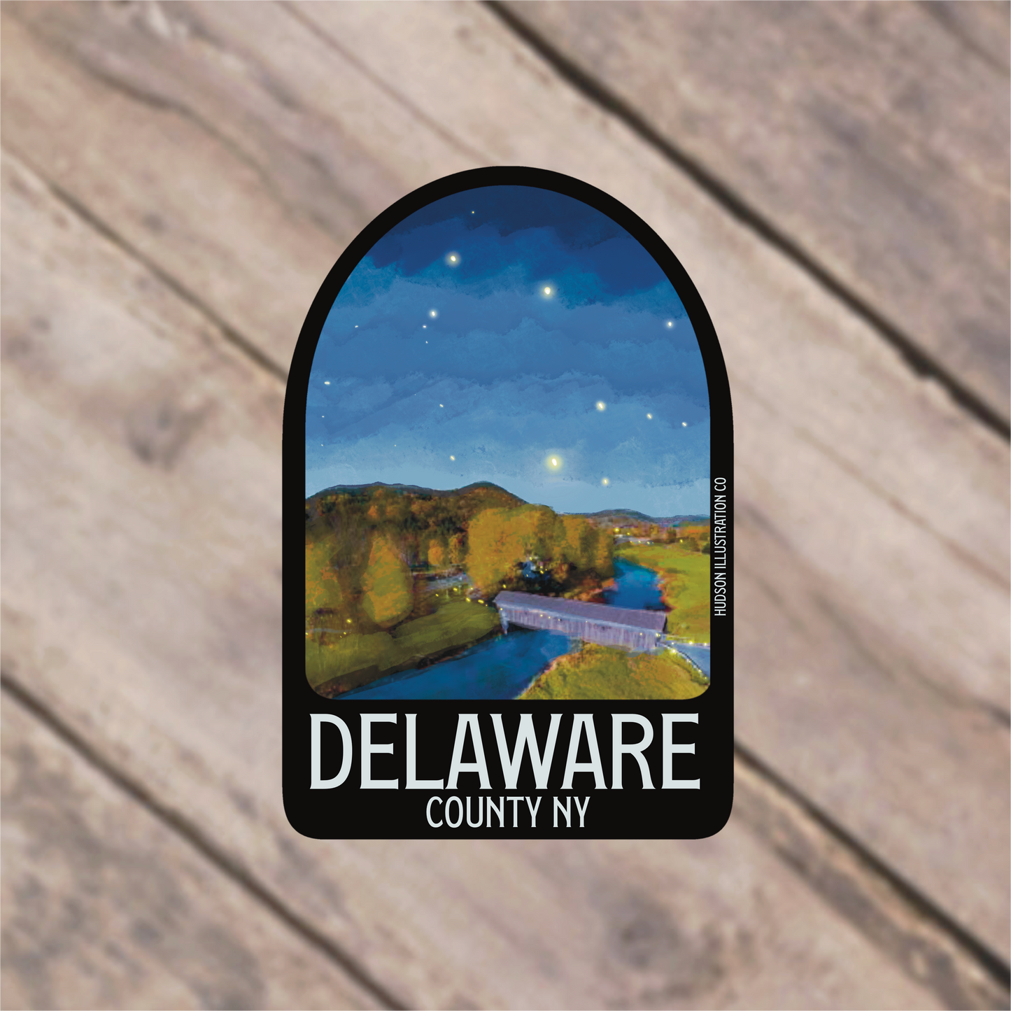 a sticker that says delaware county on it