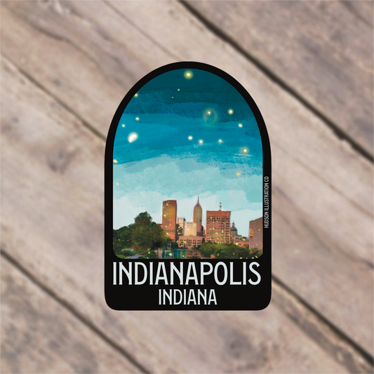 a sticker with a picture of the city of indianapolis