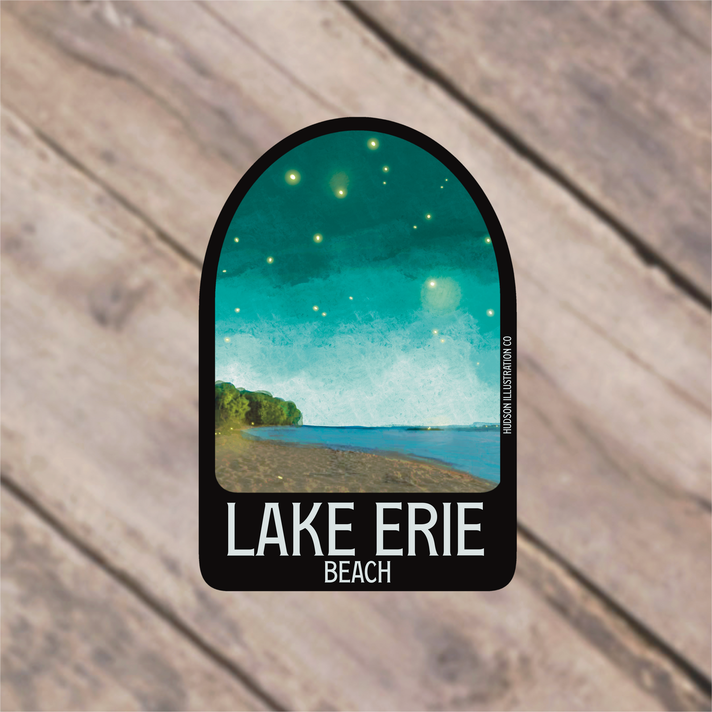 a sticker that says lake erie beach on it