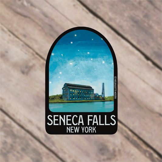 a sticker with a picture of a building on it