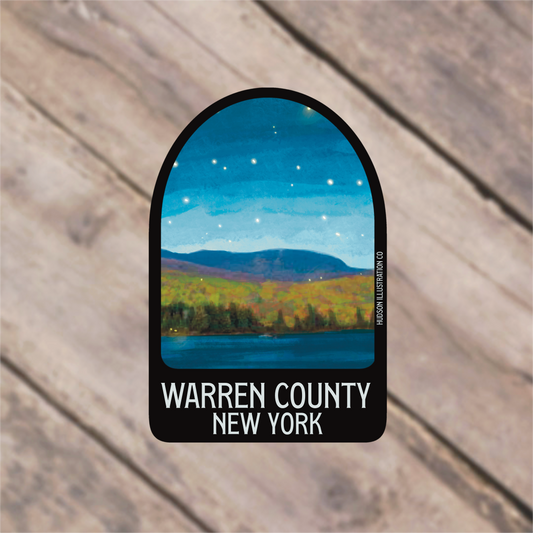 a sticker with the words warren county new york on it