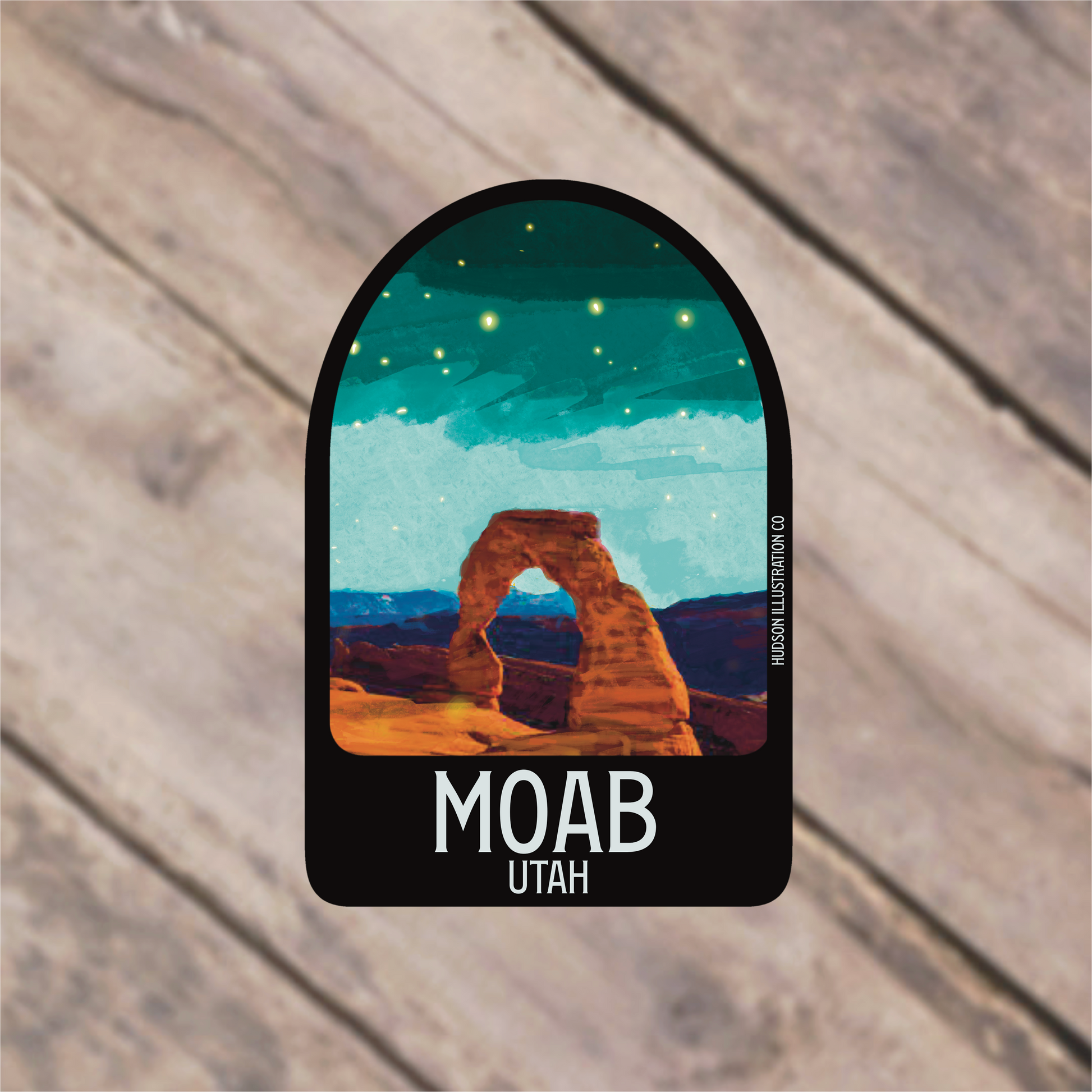 a sticker with the word moab on it