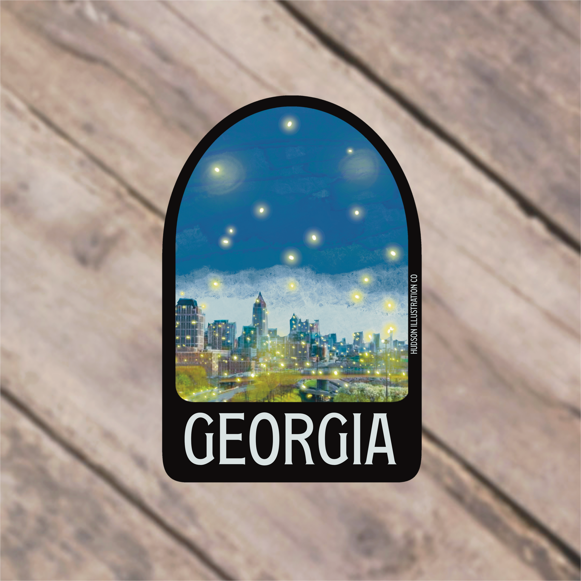 a sticker with a picture of a city at night