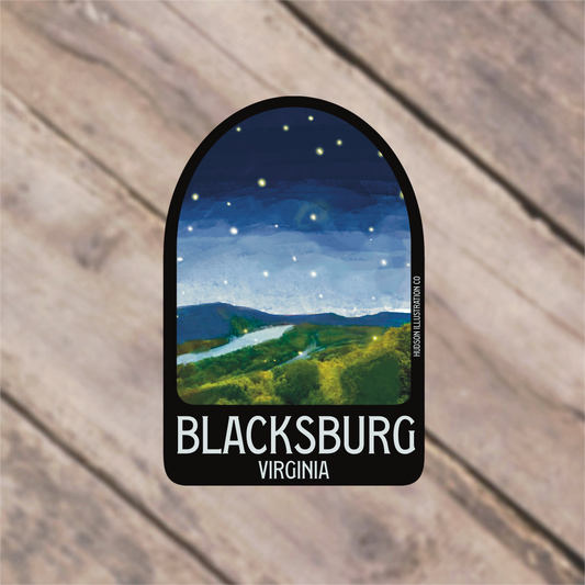 a sticker with the words blacksburg virginia on it