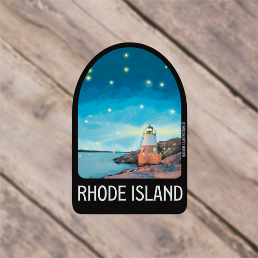 a sticker with a picture of a lighthouse on it