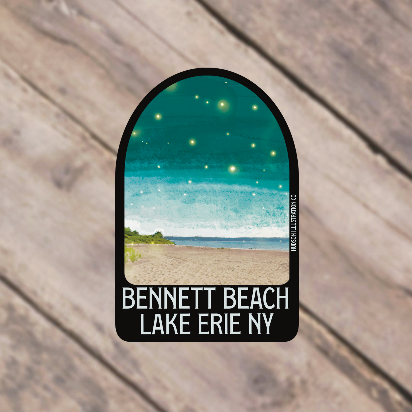 a sticker with a picture of a beach on it