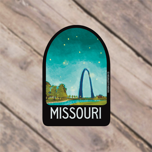 a sticker with a picture of the gateway arch