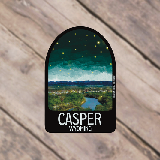 a sticker with the name casper wyoming on it