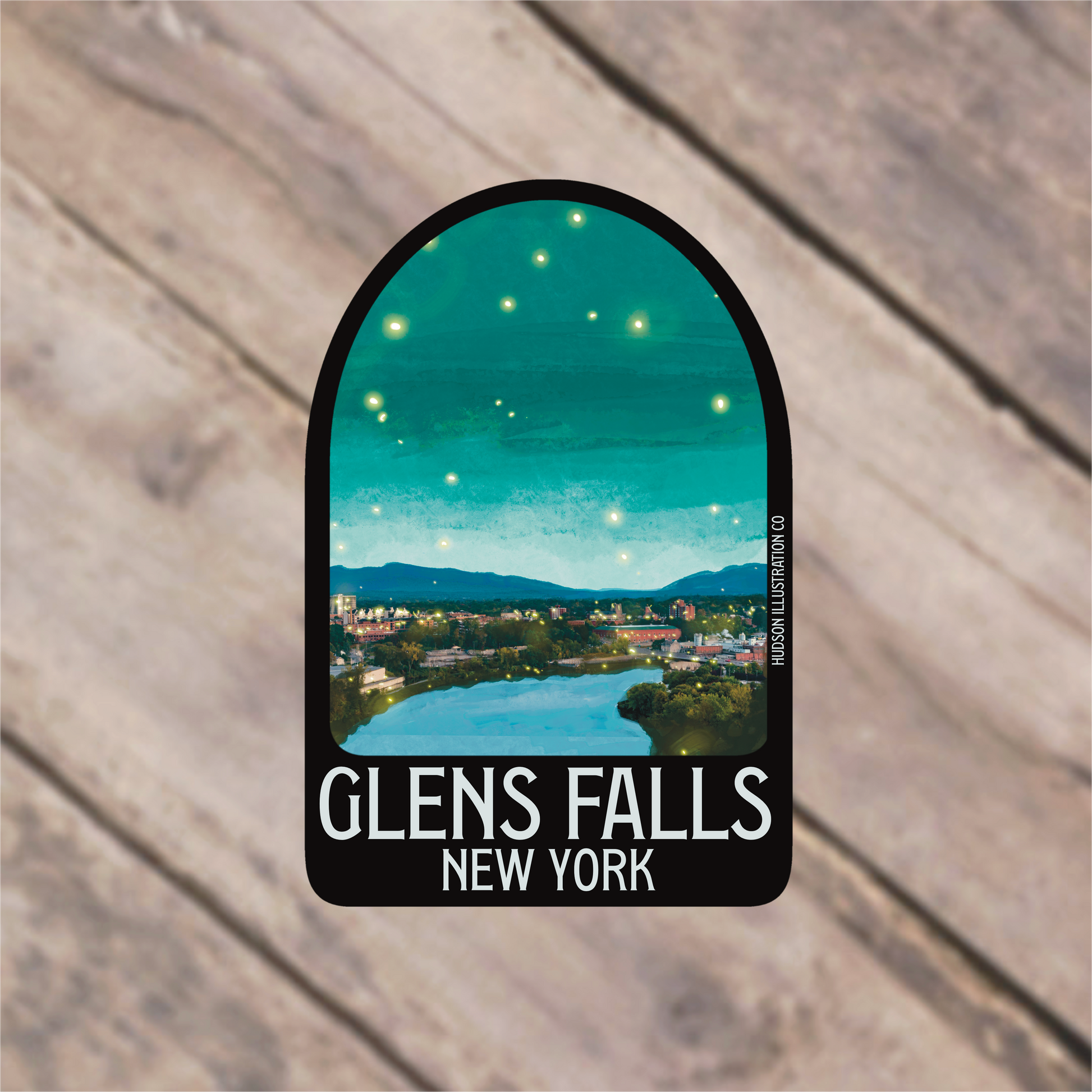 a sticker with the name glenn's falls new york on it