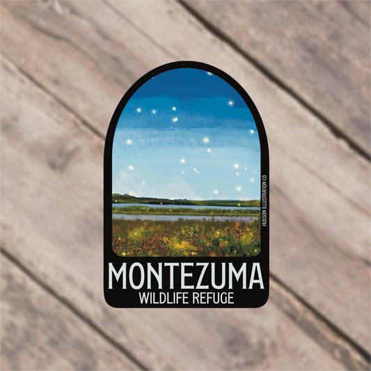 a sticker with the words montezuma wildlife refuge on it