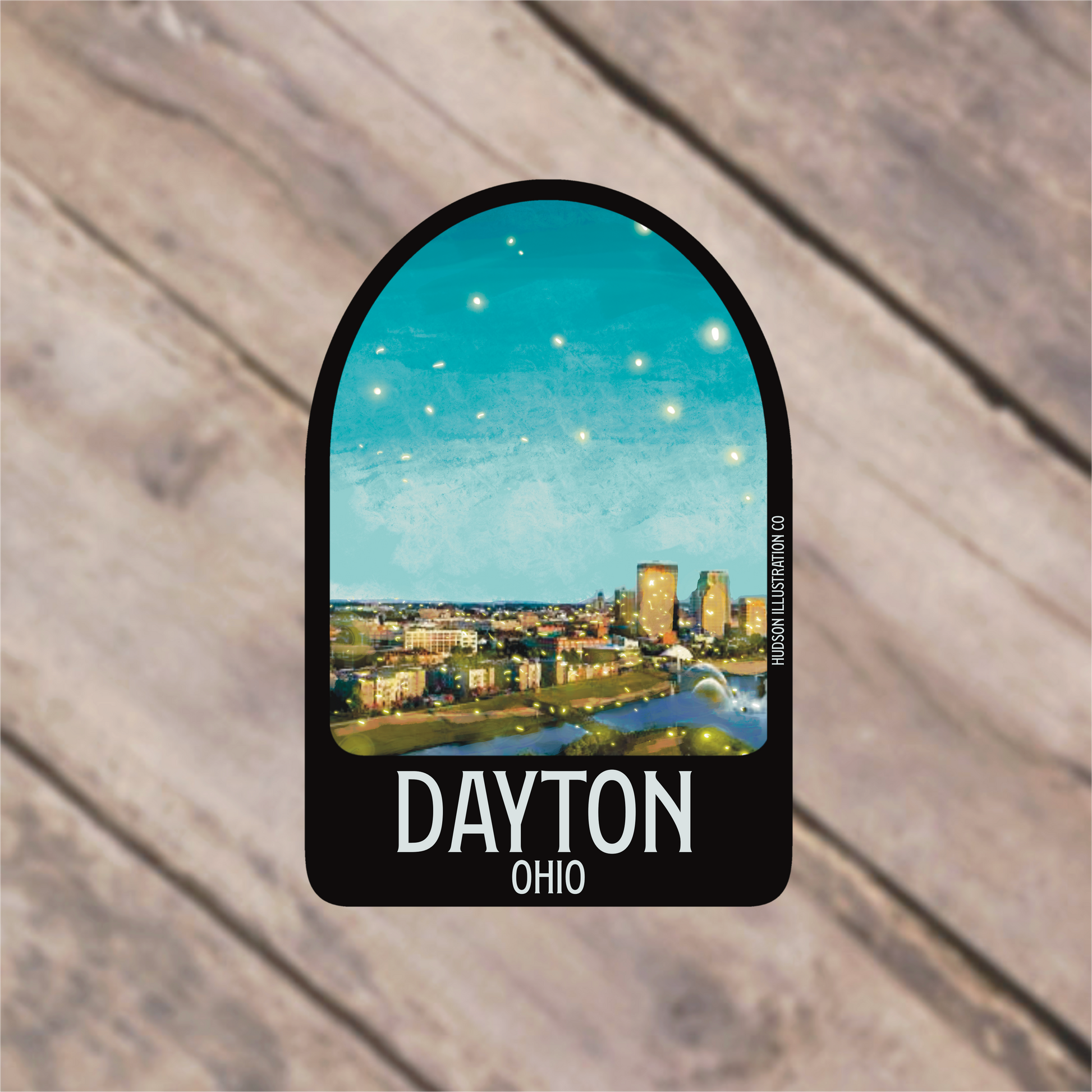 a sticker of the skyline of a city