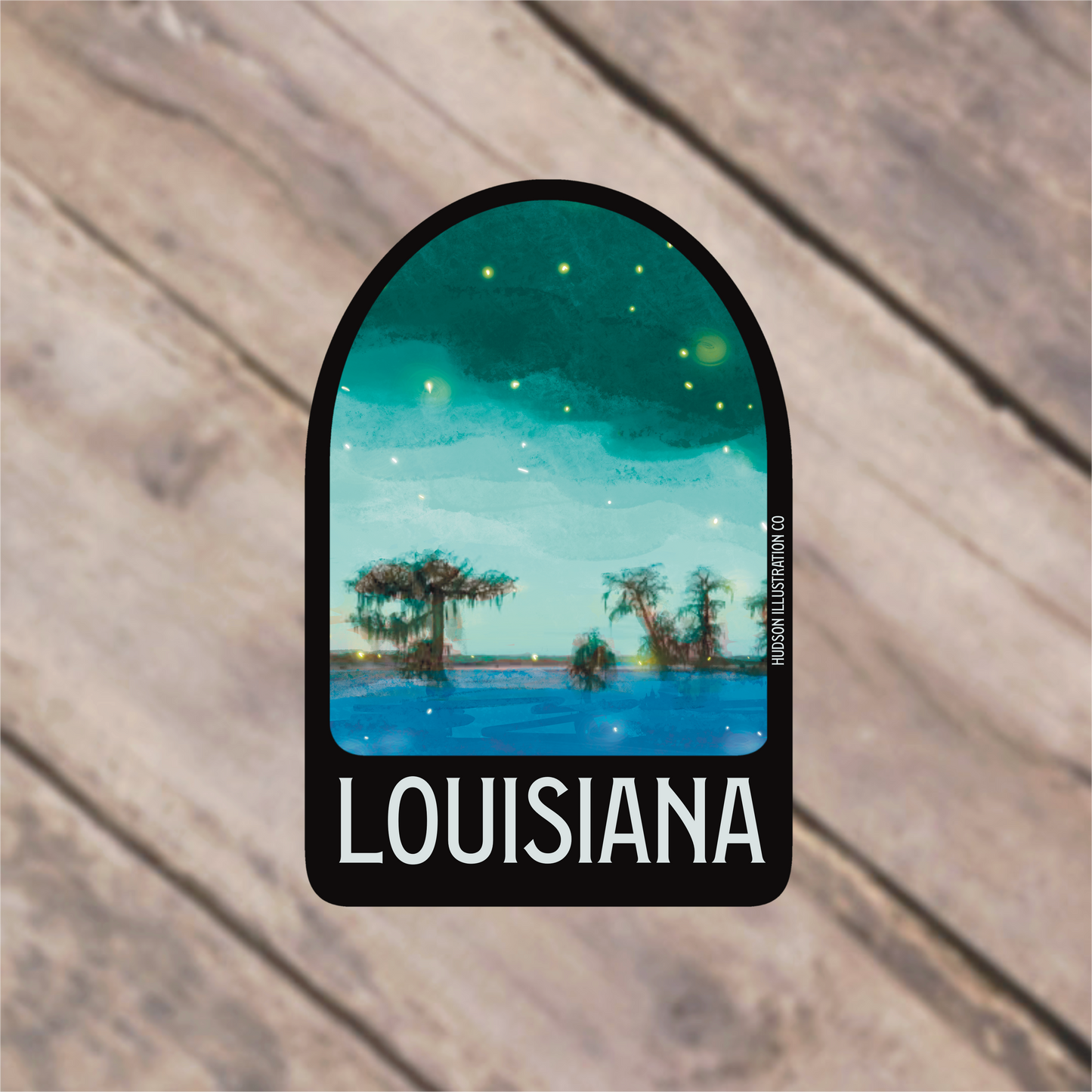 a sticker with a picture of a tropical island