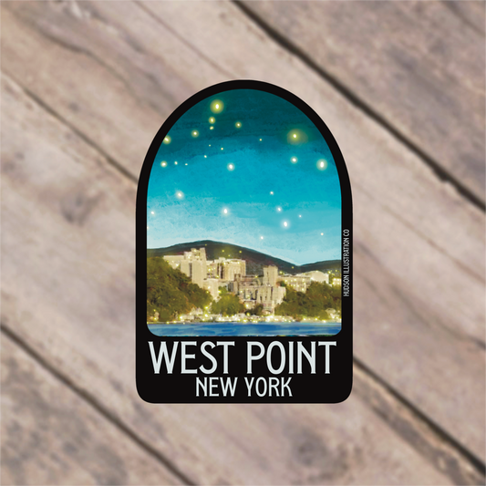 a sticker with a picture of a city on it