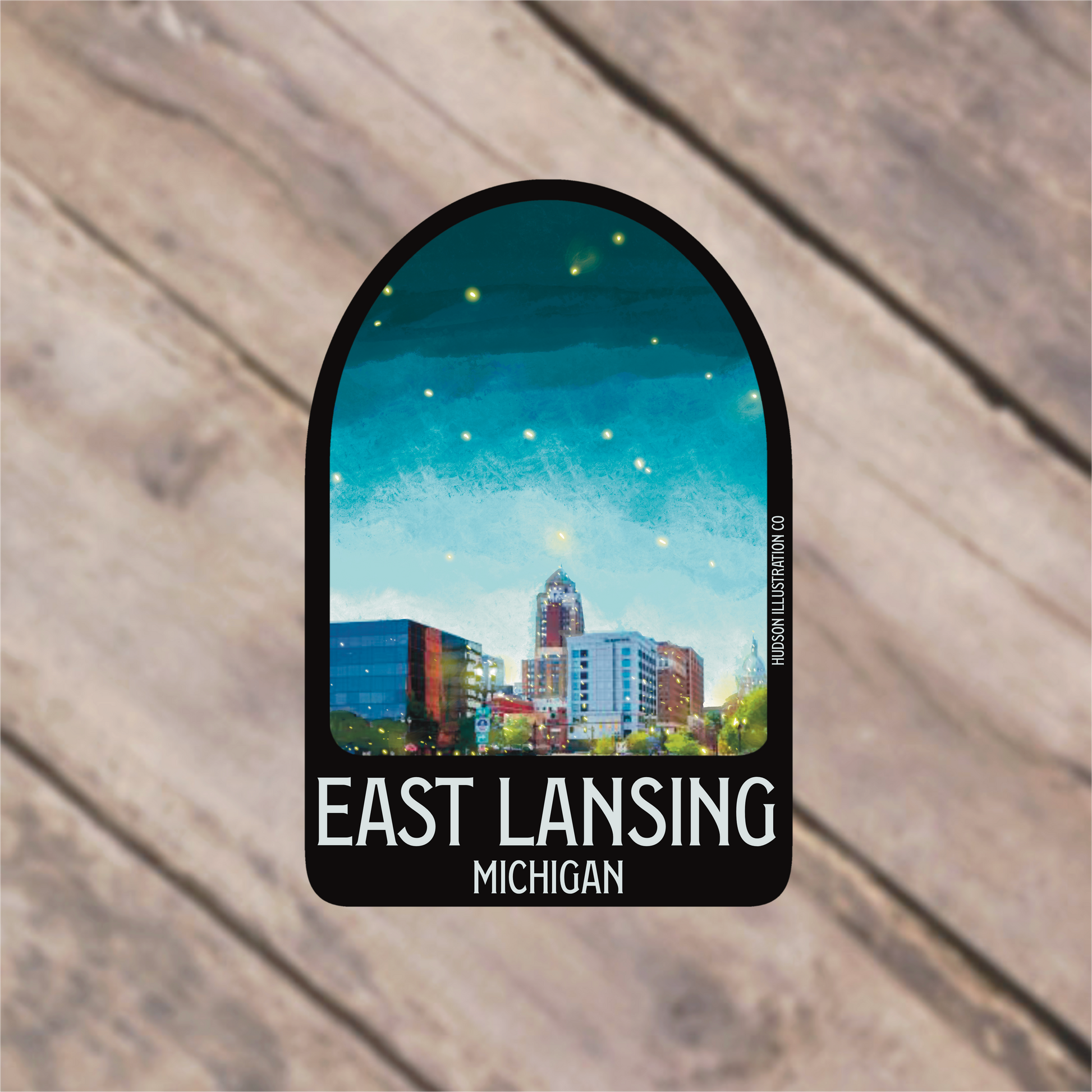 a sticker that says east lansing michigan on it