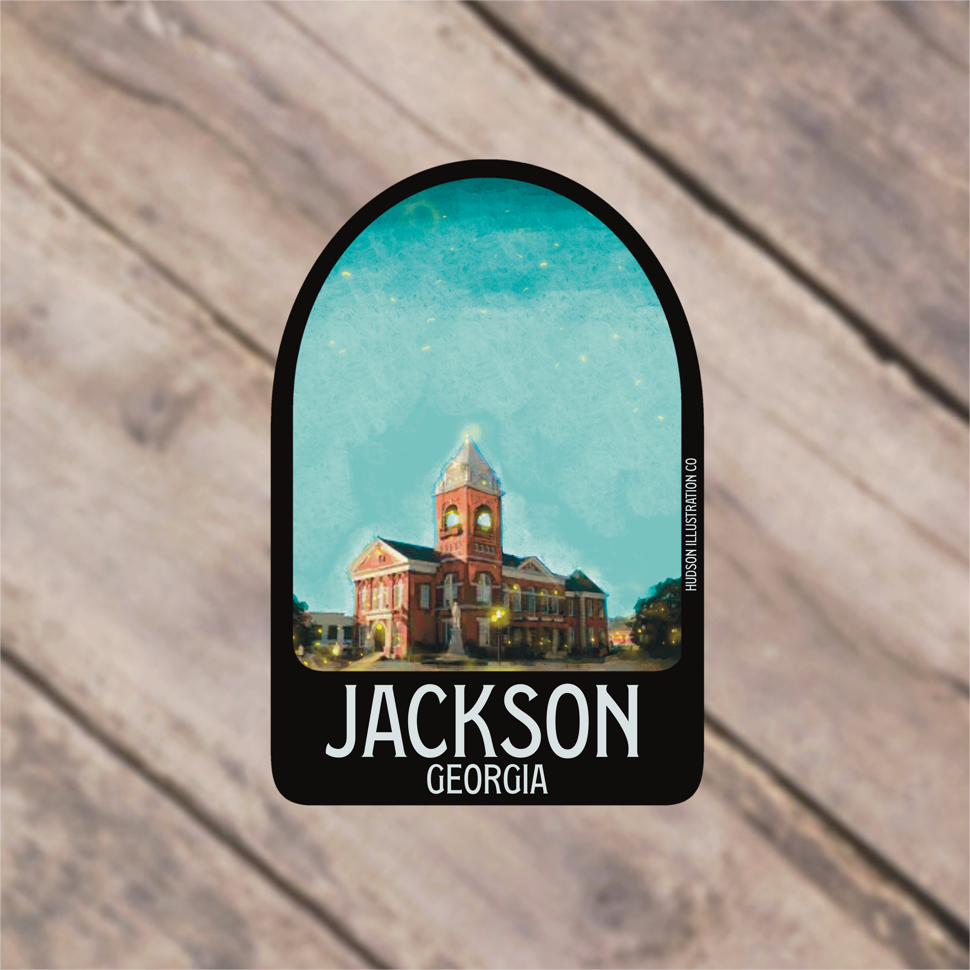 a sticker of a building with a clock tower