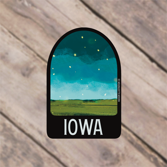 a sticker with the words iowa on it