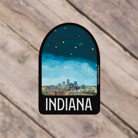 a sticker with the word indiana on it