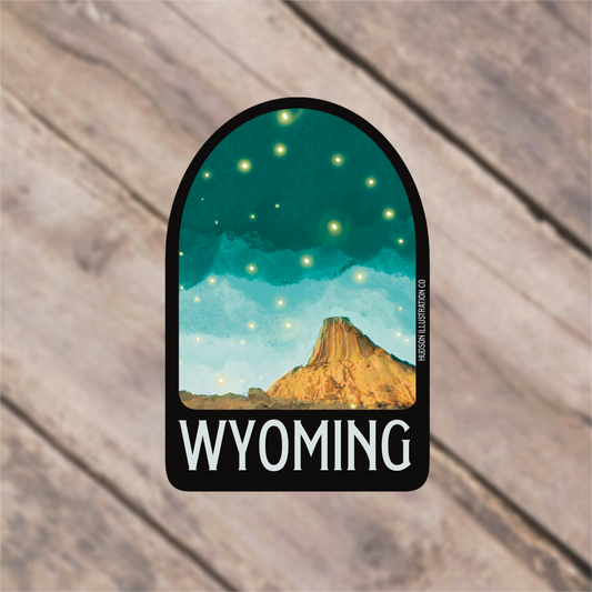 a sticker with the words wyoming on it