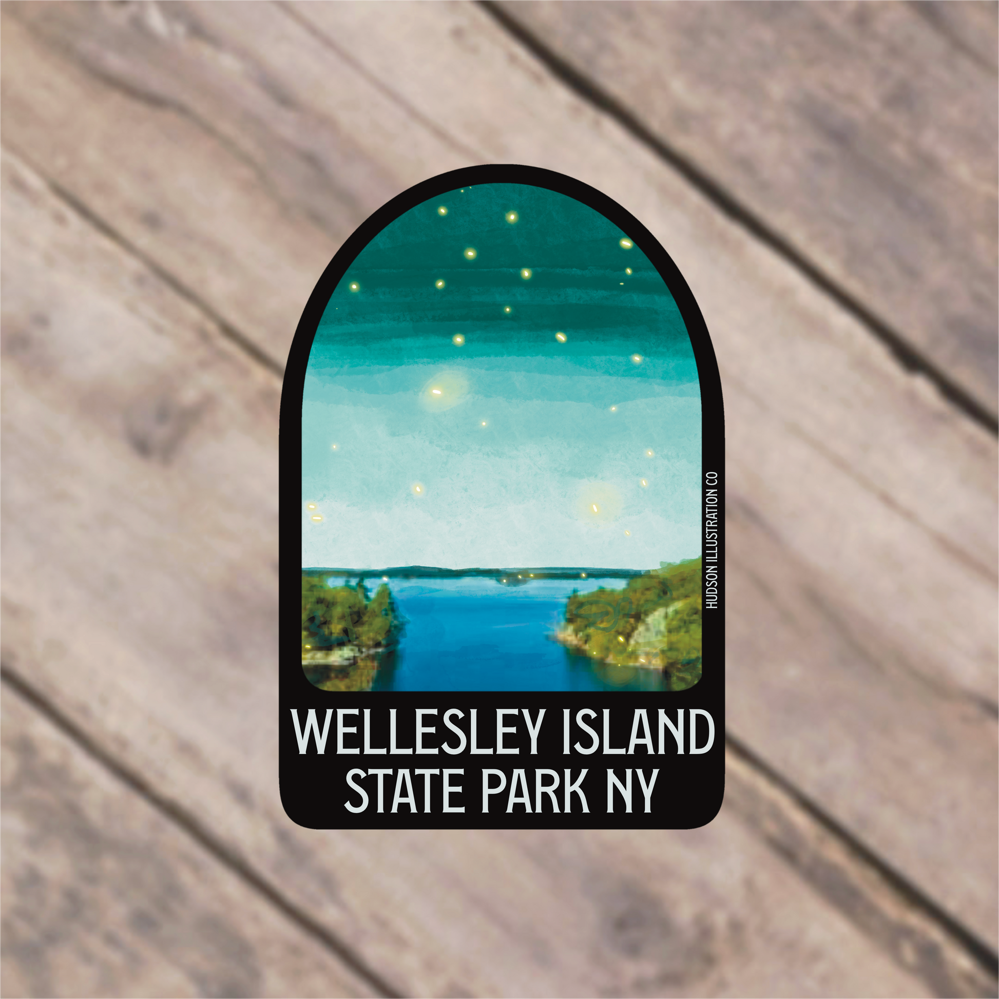 a sticker with a picture of a body of water